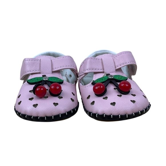 Xinqi Baby Girls Pink Cherry Design Heart Cutouts & Adhesive Strap Shoes Sz 16 - Picture 2 of 7